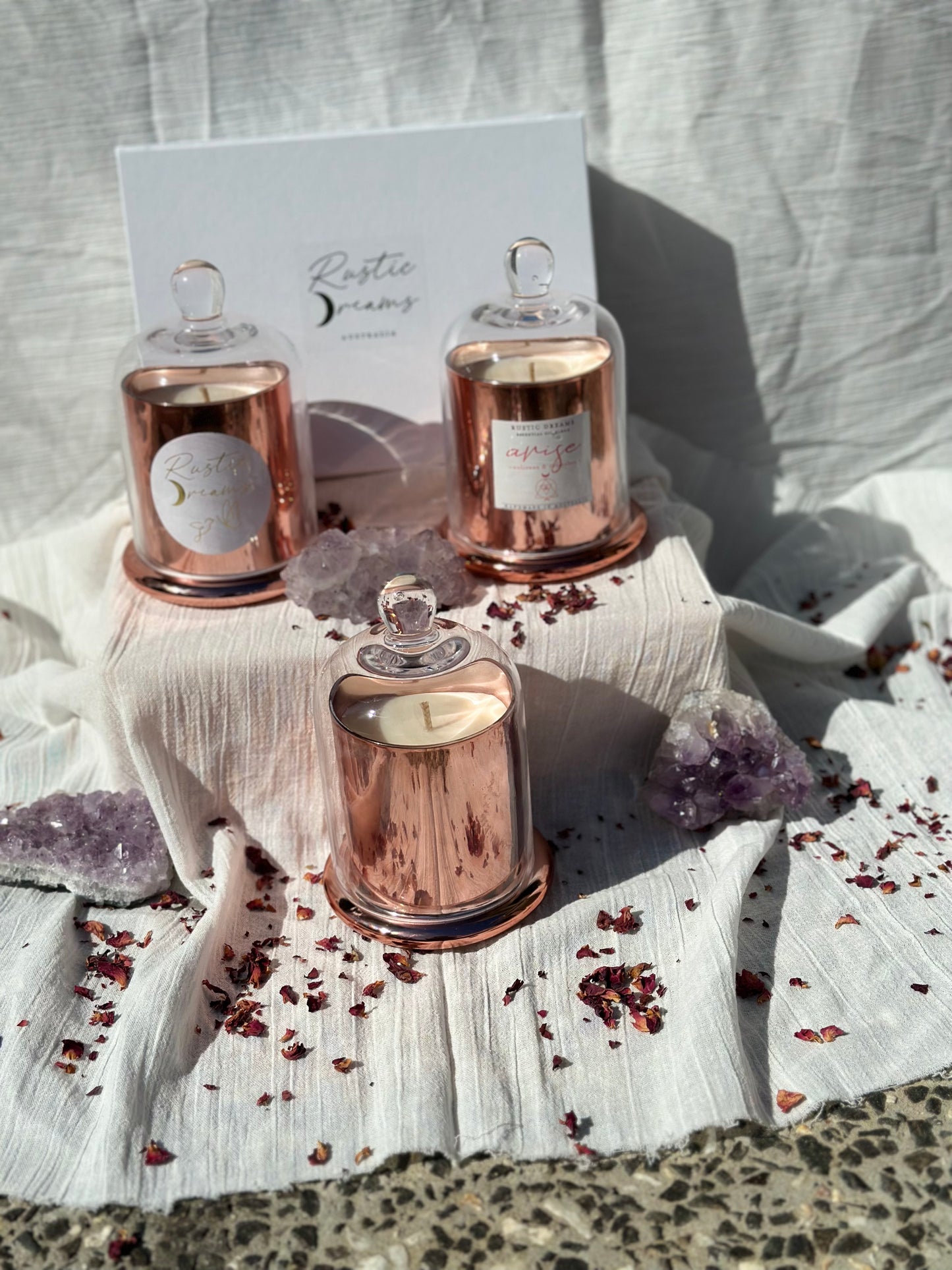 Self Love Gift Box - Scented Soy Candle - Essential Oil Roller - Wick Trimmer - Rose Quartz - Bath Salts