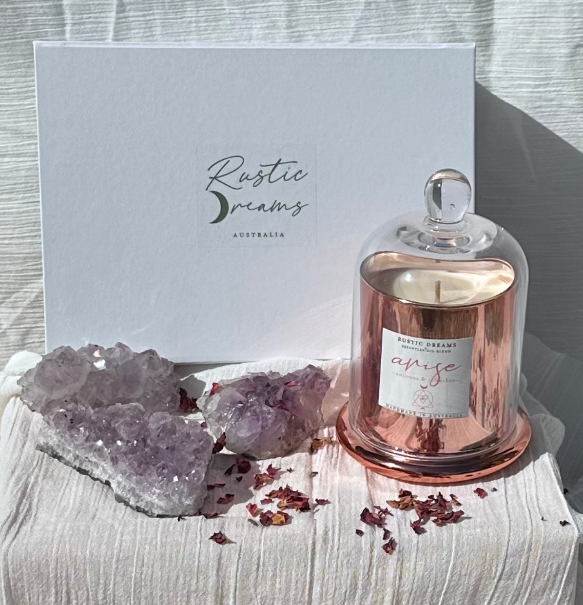Self Love Gift Box - Scented Soy Candle - Essential Oil Roller - Wick Trimmer - Rose Quartz - Bath Salts
