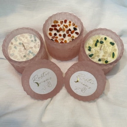 Crystal Infused Decorative Pink Frosted Glass Soy Candles