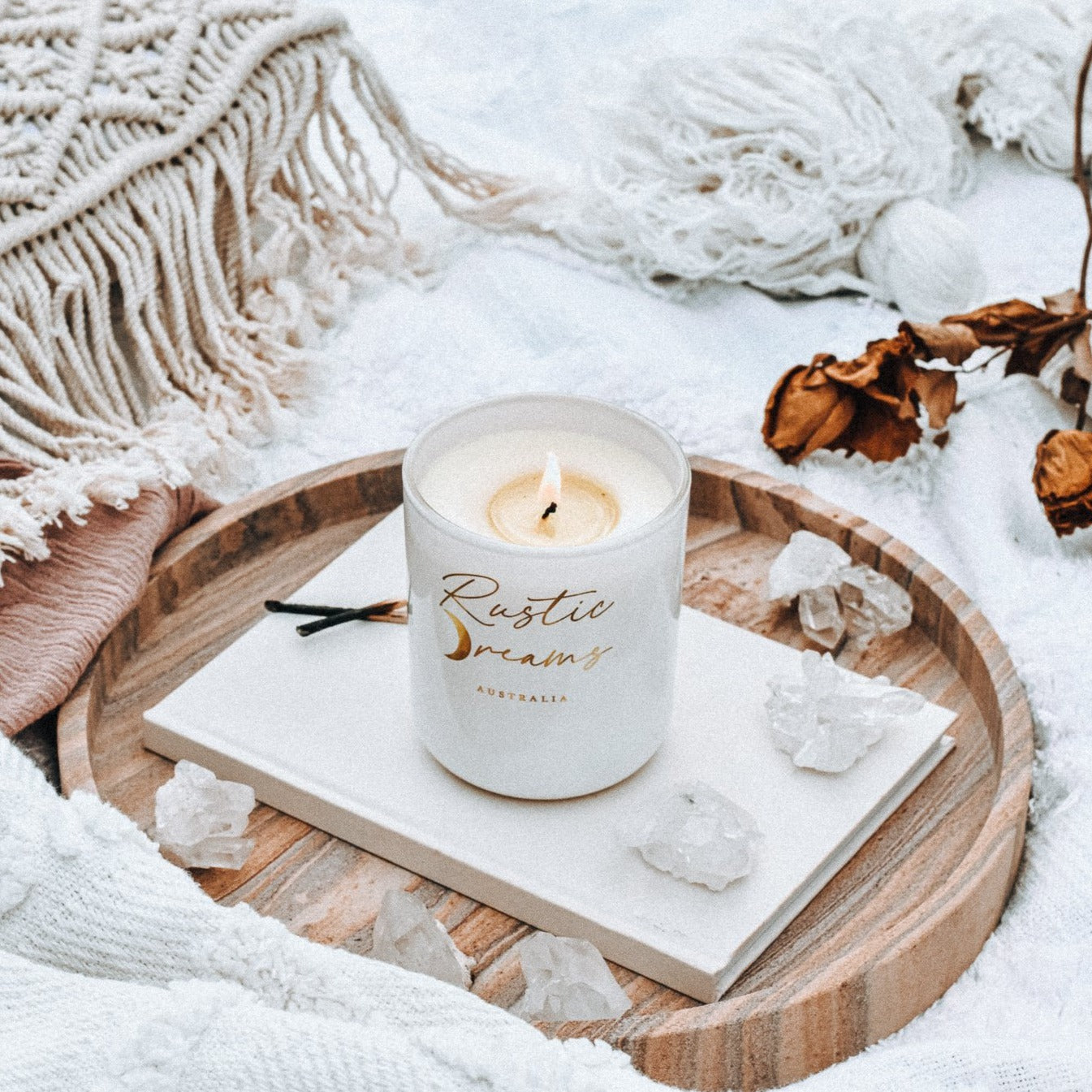 Self Love Gift Box - Scented Soy Candle - Essential Oil Roller - Wick Trimmer - Rose Quartz - Bath Salts